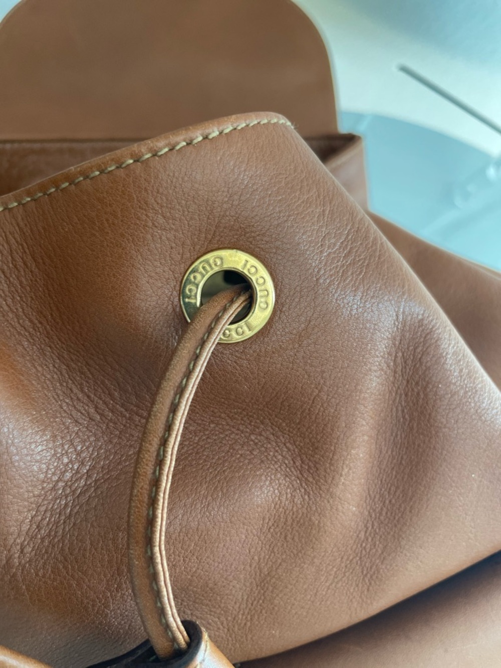 Gucci Bamboo Leather Backpack • Vintage • Tan Leather • Top Handle - Picture 8 of 15